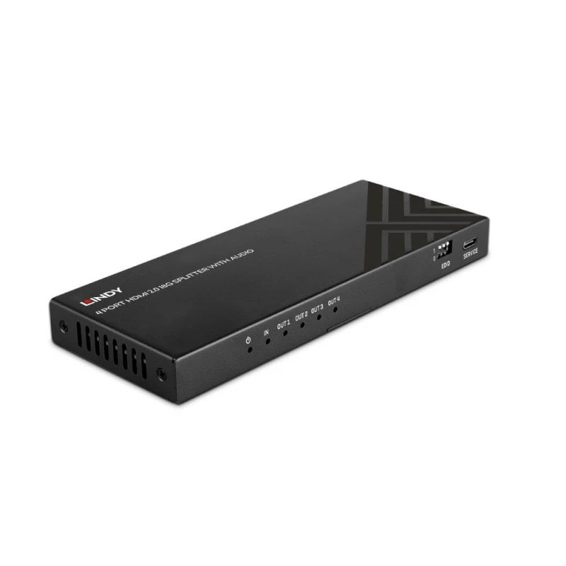 Lindy 4 Port HDMI 8K60 Splitter with Audio, HDMI, 4x HDMI, 3.5 mm, 7680 x 4320 pixels, Black, Metal