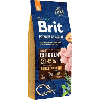 Dry dog food Brit Premium by Nature Adult M 15 kg — chicken, 26% protein, 15% fat