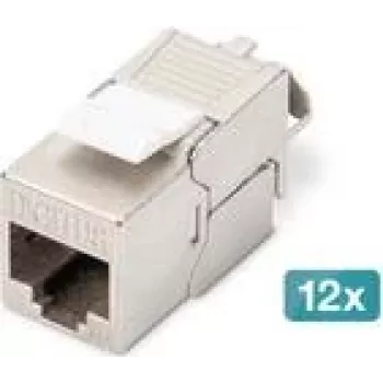DIGITUS CAT 6A shielded keystone module, tool-free, RJ-45, flat, silver — pack of 12