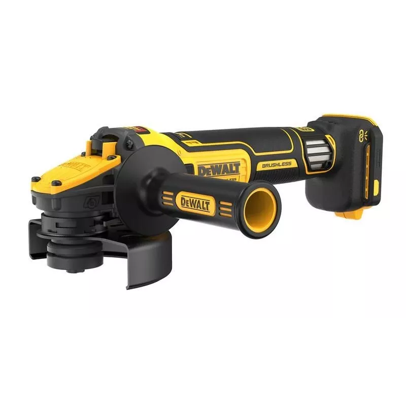 Angle grinder DeWalt DCG409VSN-XJ, cordless, disc size not specified, includes battery warning
