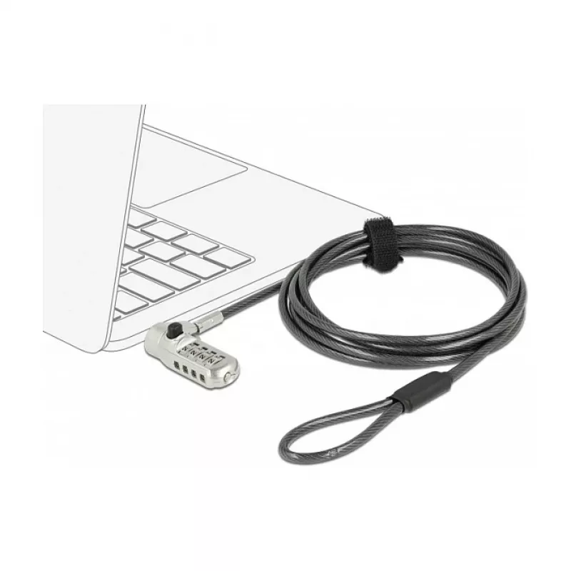 Cable lock DELOCK 20677 — combination laptop security cable 2 m, Ø 4.4 mm, black/silver