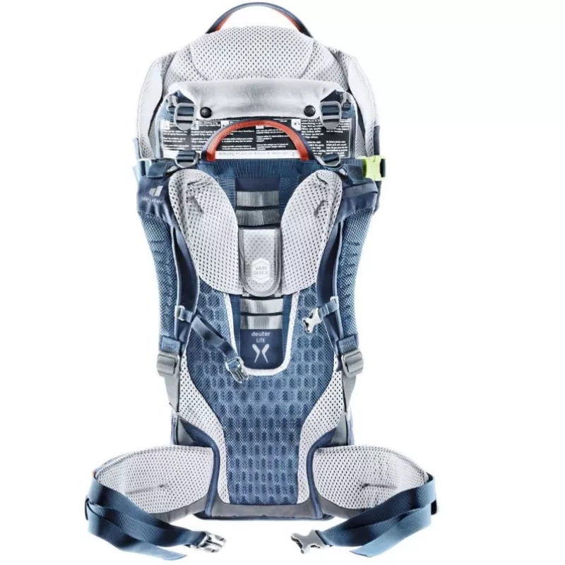 Baby carrier backpack DEUTER Kid Comfort Active — blue, polyamide, up to 22 kg, sunshade, footrest, VariQuick, Lite Air