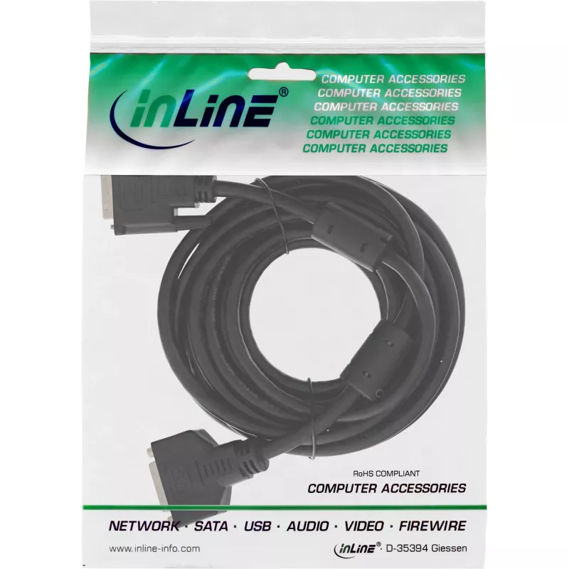 InLine DVI-D cable 24+1 M/F, Dual Link, 2 ferite cores, 3m