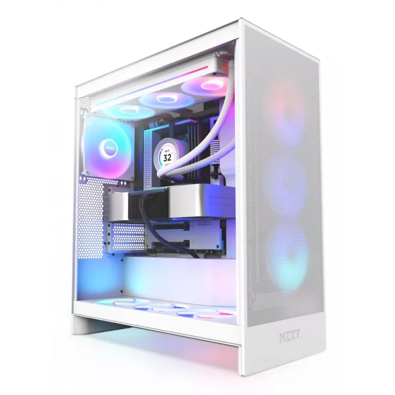 PC Case NZXT H7 Flow RGB Midi Tower White — Tempered Glass, EATX, Front 3×120mm, USB-C