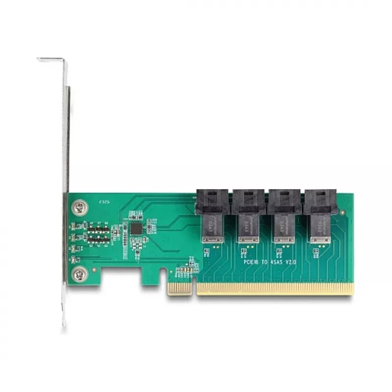 DELOCK PCIe x16 bifurcation card to 4× internal SFF-8643 NVMe, low-profile