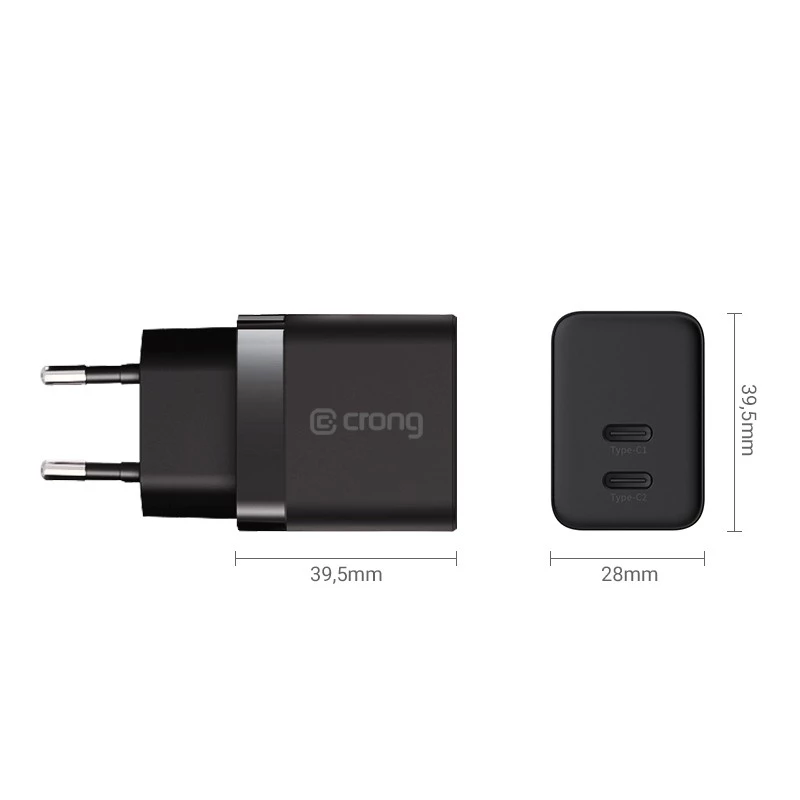 Crong wall charger Ultra Compact GaN 35W PD 3.0 2x USB-C (black)