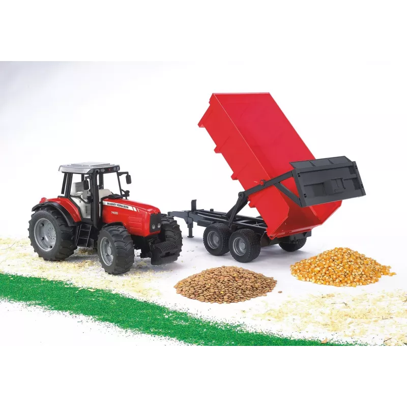 Tractor model BRUDER Massey Ferguson 7480 with tipping trailer