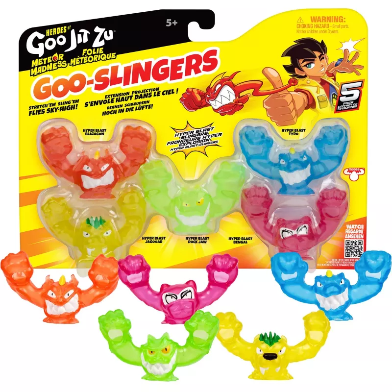 Heroes of Goo Jit to - Meteor Madness Goo Slingers Hyper Blast Slingers, Play Figurine 5er-Pack