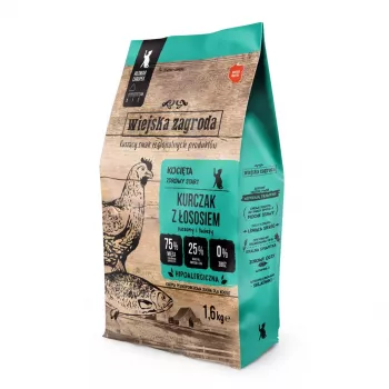 Dry cat food wiejskazagroda Chicken with Salmon 1.6 kg — Junior, 44% protein, 18% fat, gluten- and sugar-free