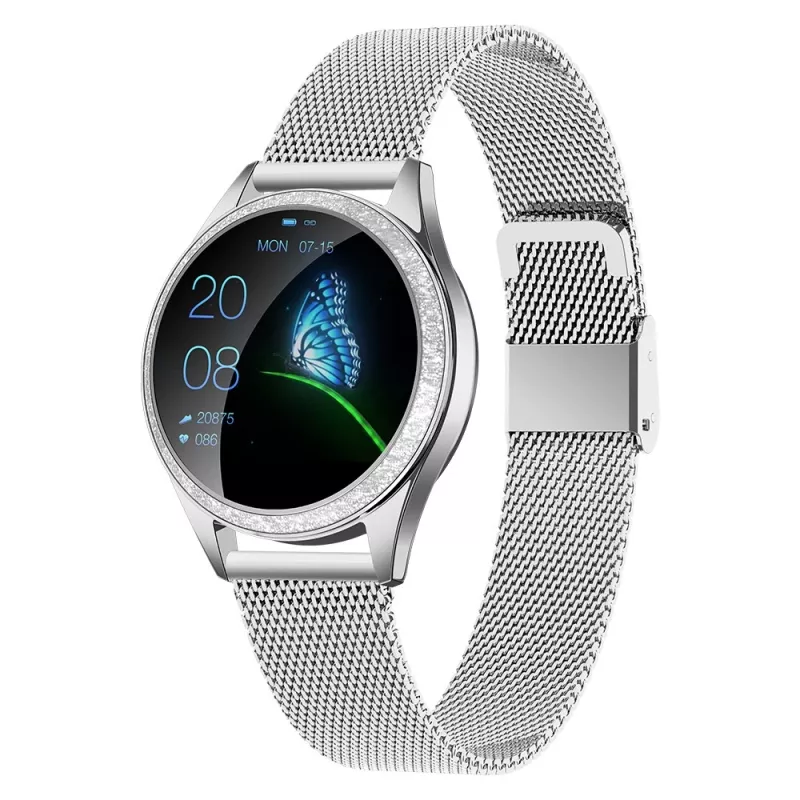 Smartwatch ORO-MED ORO-SMART CRYSTAL SILVER — round metal housing, LCD 240×198, 1.04 inch display, Bluetooth 4.0, waterproof, 120 mAh battery