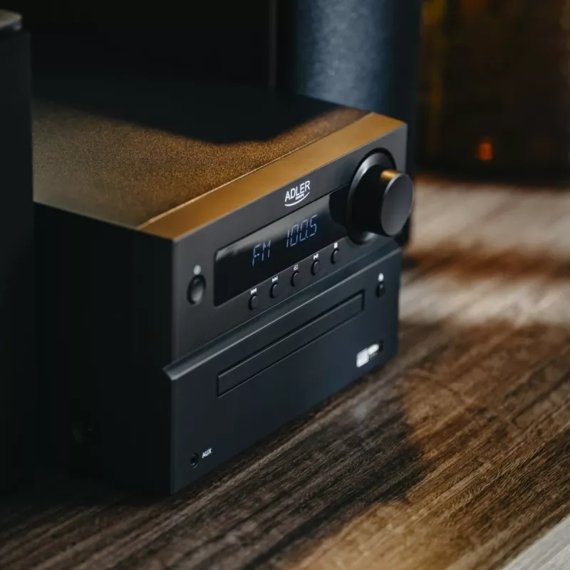 Mini Hi‑Fi Stereo System Adler AD 1917 — Bluetooth V5.3, CD/USB/MP3, 2×25W RMS, FM tuner, 4‑band EQ, AUX, Black