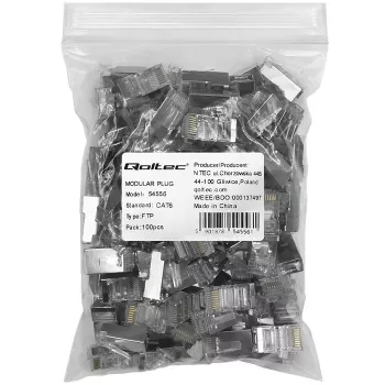 RJ45 modular connector QOLTEC 54556 CAT6 FTP, silver, 18×22×11 mm, pack of 100