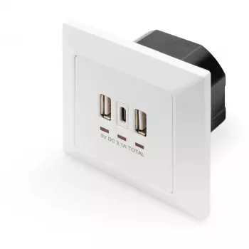 DIGITUS DA-70618 - USB-output - USB, USB Type C - 2 USB-Ports, 1 USB-C socket - 3.1 A - RAL 9003, Signal White