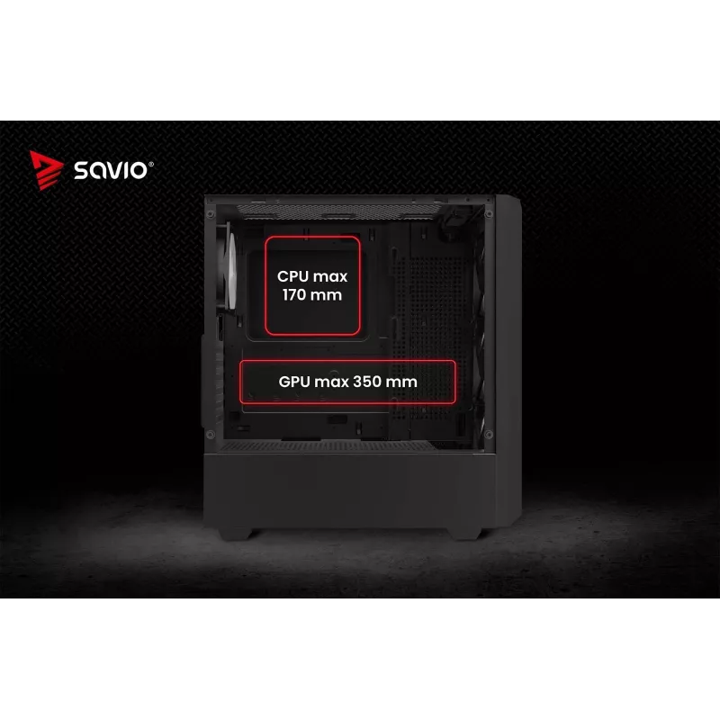 PC Cube Case SAVIO Noctis Glass RGB — Black, ATX/Micro-ATX, 210×410×450 mm, 3×120 mm front fans