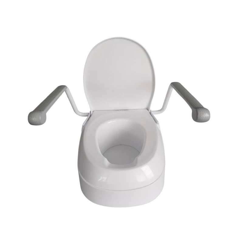Raised toilet seat Mobilex PLN001 with integrated handrails, polypropylene, adjustable height 6–15 cm, max load 120 kg