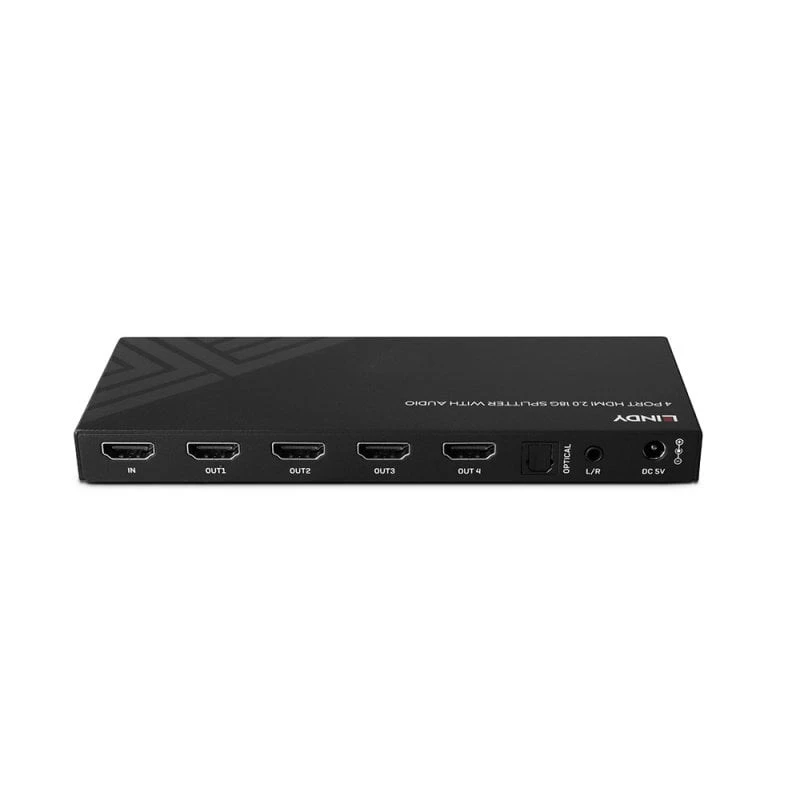 Lindy 4 Port HDMI 8K60 Splitter with Audio, HDMI, 4x HDMI, 3.5 mm, 7680 x 4320 pixels, Black, Metal
