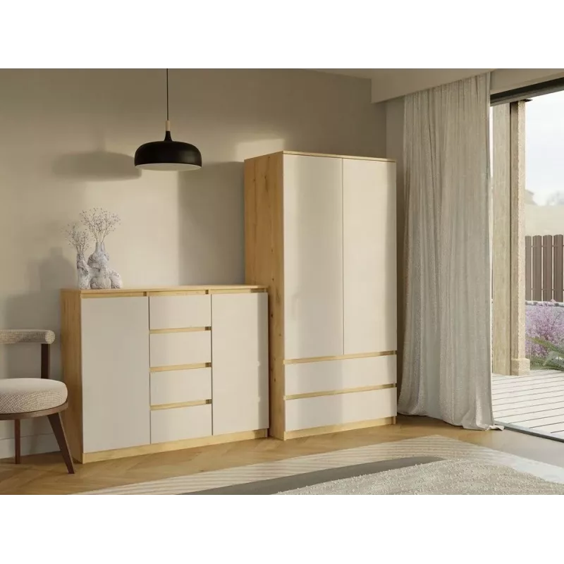 CHEST OF DRAWERS WITH 2 DOORS AND 4 DRAWERS, ARTISAN OAK/CASHMERE COLOUR
