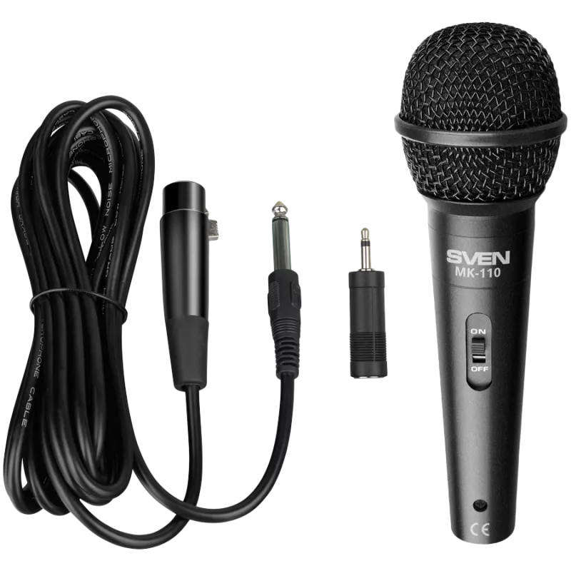 Microphone SVEN MK-110 (wired, dynamic, metal, cable 4.0m, 6.3 / 3.5 mm jack, black)