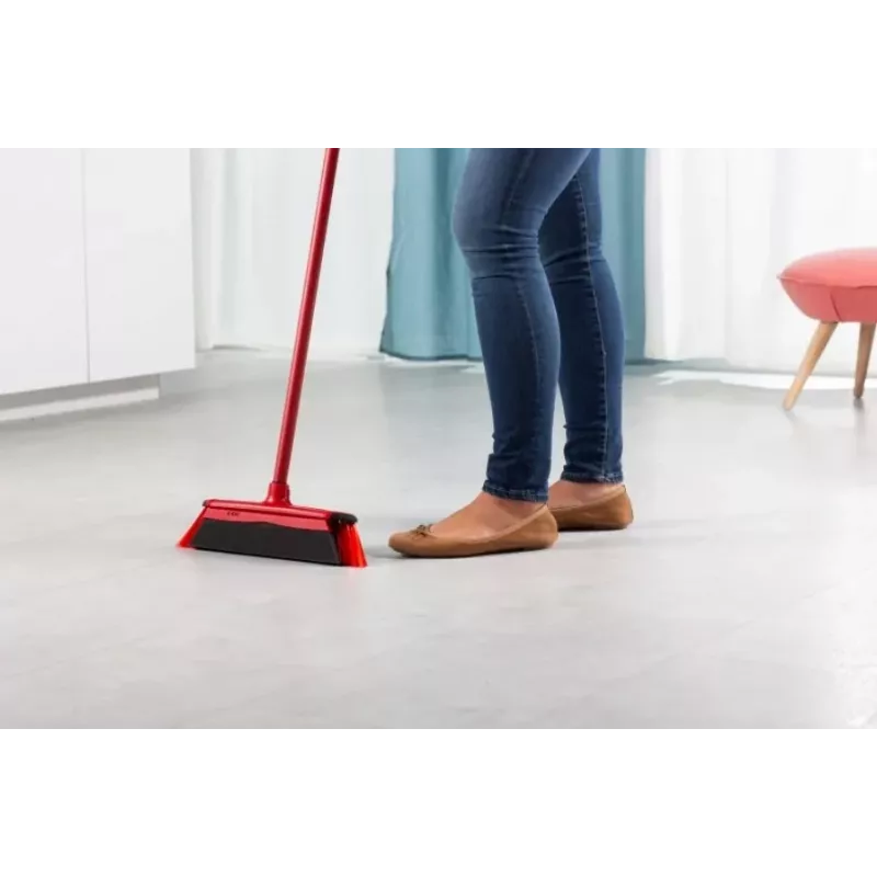 Floor broom VILEDA 143703 with handle, technopolymer, soft/hard bristles, indoor, 130 cm, red