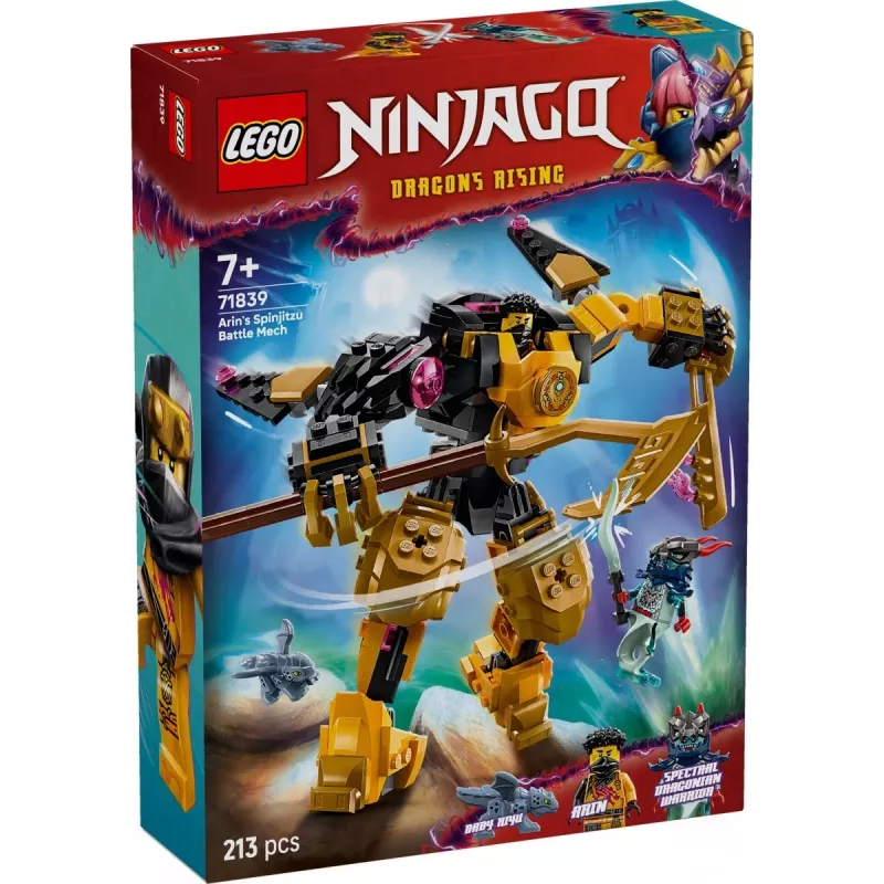 LEGO building set NINJAGO 71839 Arin's Spinjitzu Battle Mech, 213 pieces, 2 minifigures, height 160 mm