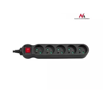 Power extension MACLEAN MCE185 — 5 m cable, 5 Type F AC outlets, indoor, black