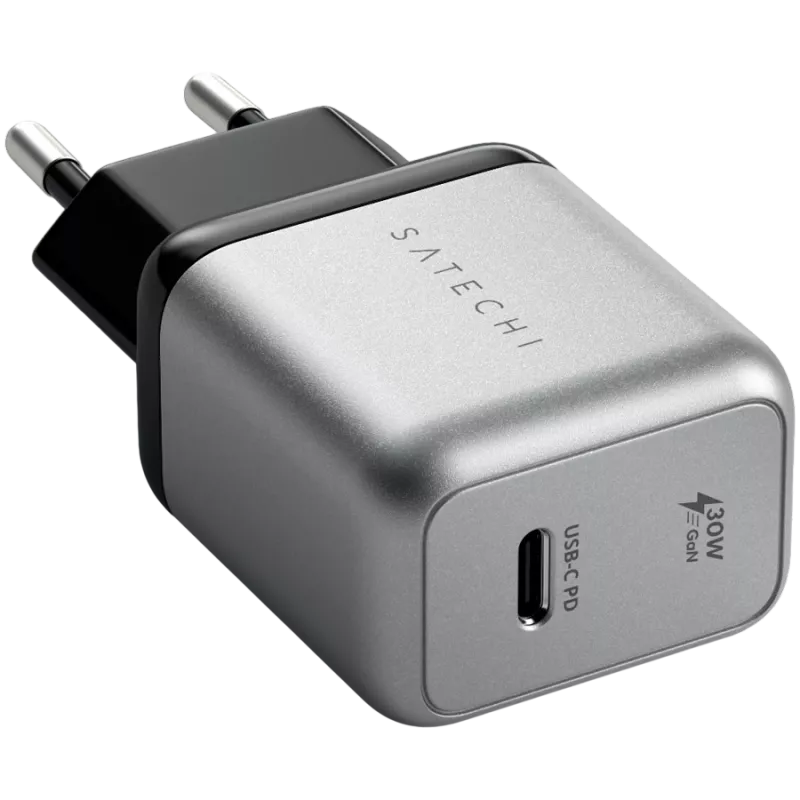 Mobile device charger Satechi ST-UC30WCM-EU — Universal indoor AC charger with 1× USB-C, Black/Silver