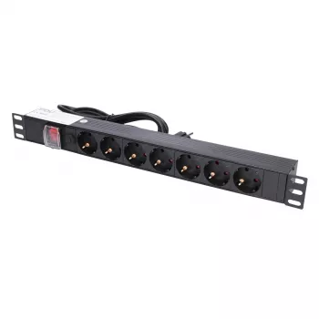 Extralink EXPDU7EU SW 19 inch 1U 7-Outlet EU Power Distribution Unit with Switch, 2m Cable, Black