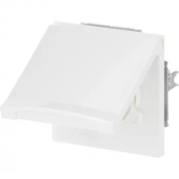 Wall-mounted Schuko socket insert with hinged cover, busch jaeger 20EUGK-34-101, flush-mounted, all-weather, alpine white
