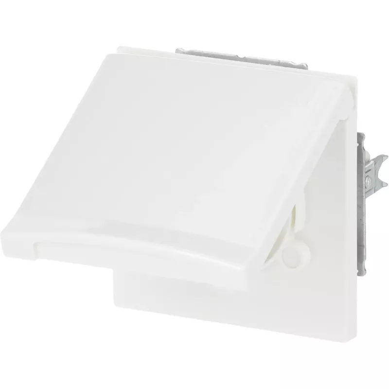 Wall-mounted Schuko socket insert with hinged cover, busch jaeger 20EUGK-34-101, flush-mounted, all-weather, alpine white