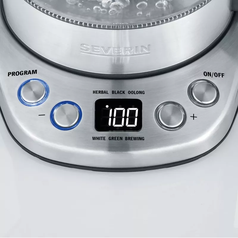 Electric kettle SEVERIN 1 L 2200 W glass and stainless steel, 5 temp settings, LED display