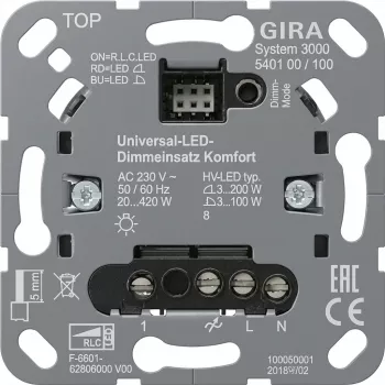 Wall-mounted dimmer module Gira S3000 Uni-LED-Dimmeins. Komfort 540100 for LED lighting