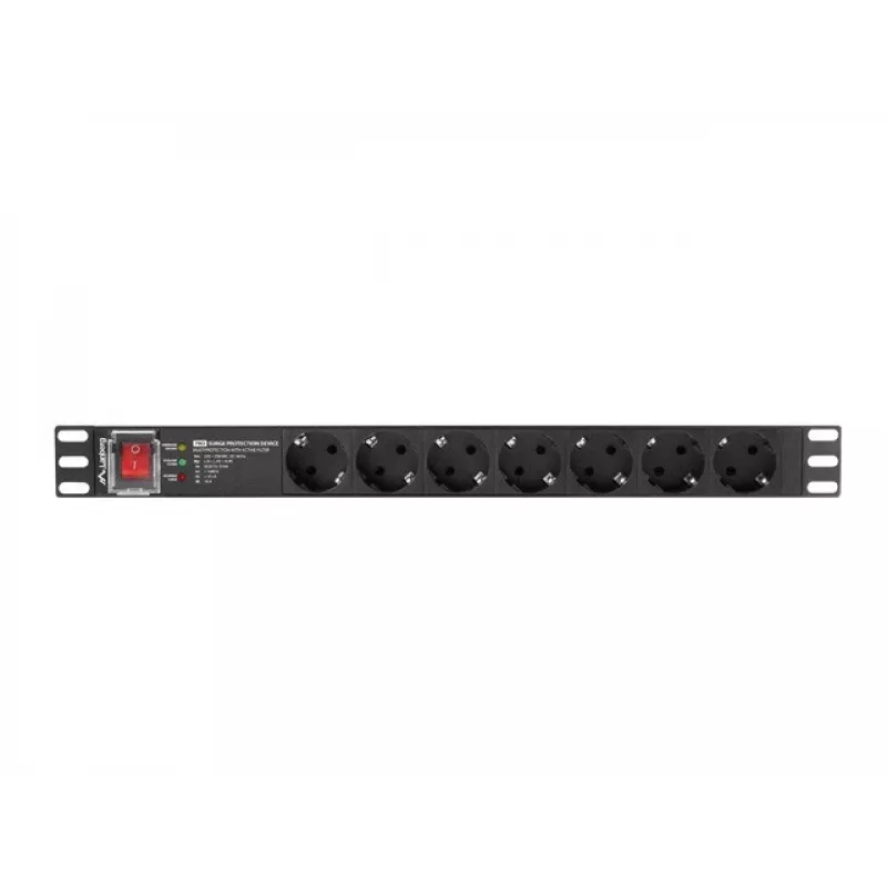 Power distribution unit LANBERG PDU-PRO-07F-0200-BK — 1U rack PDU, 7 Type F outlets, 16 A, 2 m cable, black