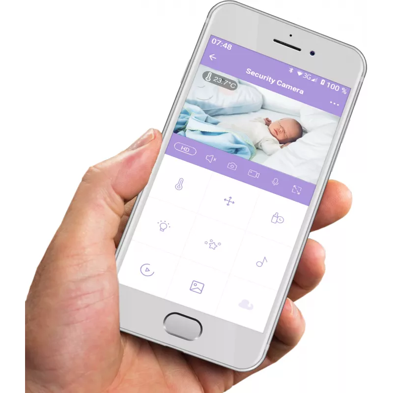 Indoor Wi‑Fi Panoramic Camera Olympia BC 2000 — 2 MP, 1080p, 330° horiz / 145° vert, 2.4 GHz, Android/iOS (Purple/White)
