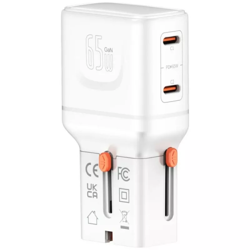Travel charger World 65W USB-C + USB-A white