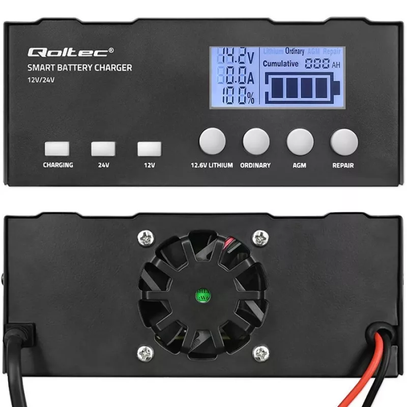 Battery charger QOLTEC 52491 microprocessor 12V/12.6V/24V with LCD