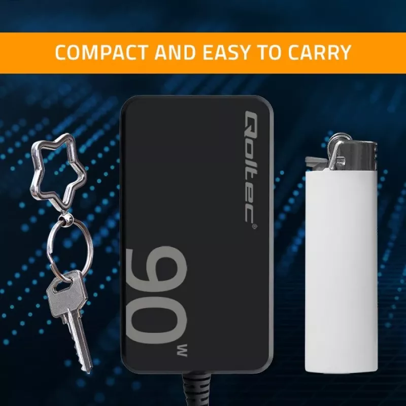 Qoltec 90W GaN Super Fast SLIM Wall Charger | XP | 5-20V | 4.5A | USB-C 3.1 | Laptop | MacBook | Smartphone | + cable