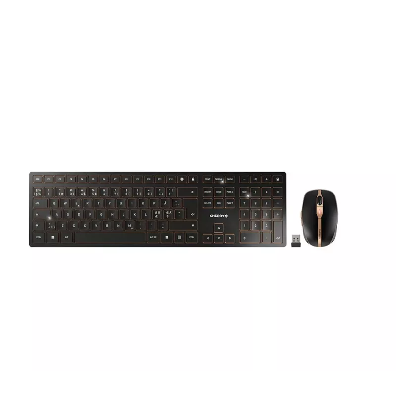 CHERRY DW 9100 SLIM keyboard Mouse included Universal RF Wireless + Bluetooth Nordic Black