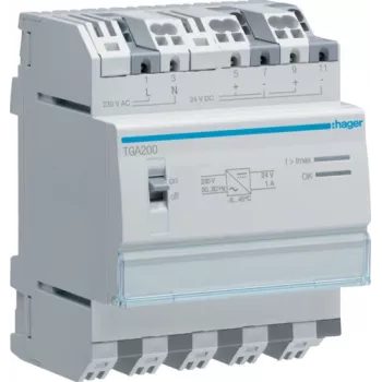Hager TGA200. Number of Poles: 4P. AC Input Voltage: 230 V, AC Input Frequency: 50/60 Hz (TGA200)
