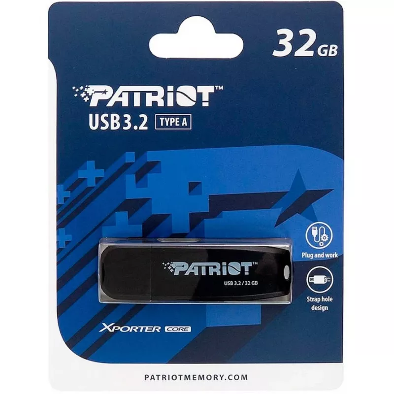 USB flash drive PATRIOT 32 GB USB Type-A 3.2 Gen 1 Black, 80 MB/s, pocket key ring
