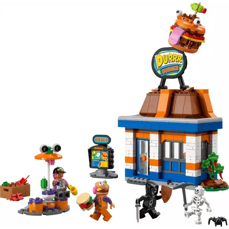 LEGO building toy LEGO FORTNITE 77076 Durrr Burger Restaurant playset — 546 pieces, 4 minifigures, 270×180×90 mm