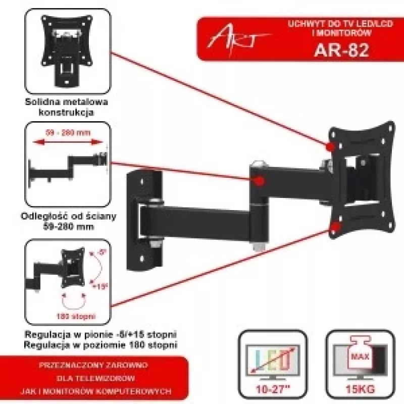 Holder for TV LCD/LED 10-27 15KG AR-82 regulation certical/horizontal 28cm