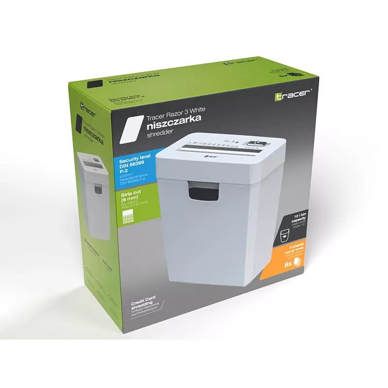 Paper shredder TRACER Tracer 47584 — cross-cut 6 mm, up to 5–6 sheets, 10 L bin, white