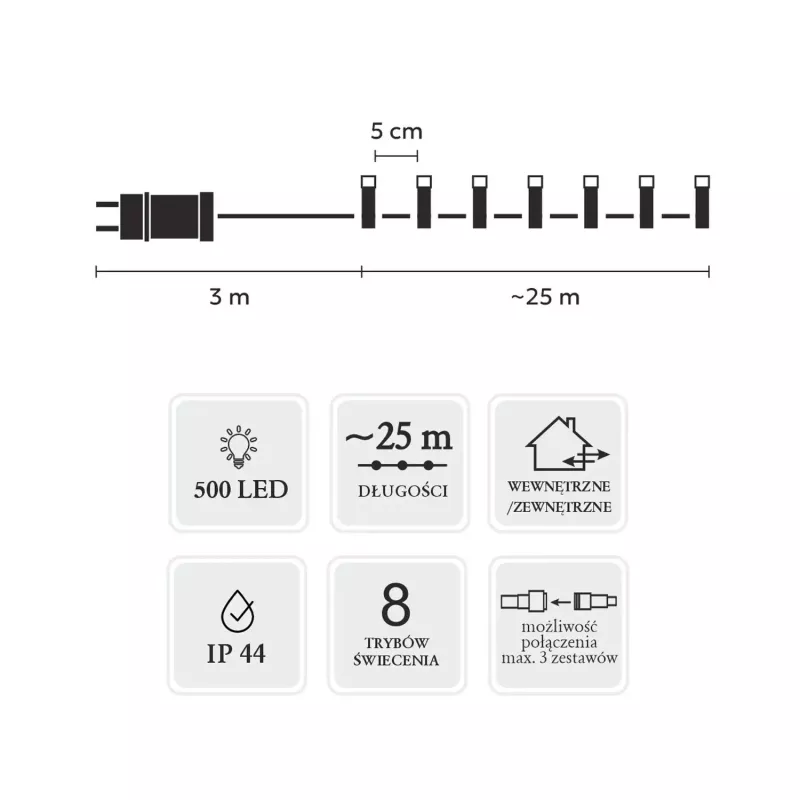 LED light strip set Extralink 500L cool white — length 3 m + 25 m in/out