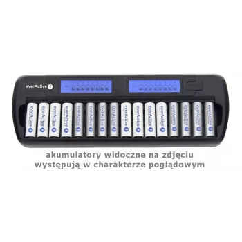 Battery charger everActive NC-1600 — universal DC charger for Li-Ion, supports 16 cells, compatible sizes AA/AAA/C, black, AC 100–240V 50–60Hz