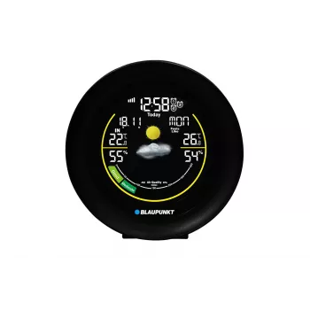 Weather station BLAUPUNKT WS35BK APP — LCD display, temperature & humidity, alarm, calendar, app connectivity, 94×94×27 mm