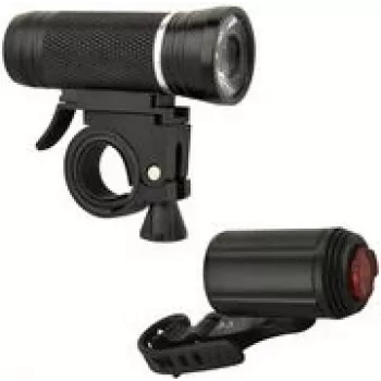Bicycle LED Light Set FISCHER ALU 30/15 Lux — front 30 lx / rear 15 lx, aluminum housing, up to 50,000 h lifetime