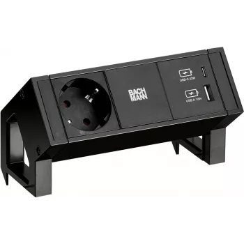 Bachmann DESK2 1x CEE7/3 USB A/C Charger Black (902.9109)