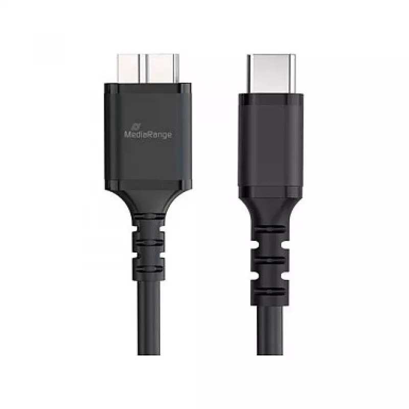 USB cable MediaRange MRCS257 0.5 m — Micro-USB B to USB-C, USB 3.2 Gen 1 (5 Gbit/s), black