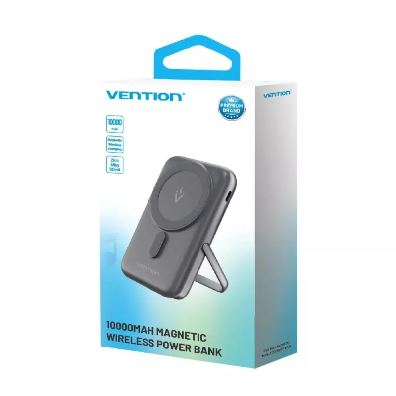 Power bank Vention 10000mAh Magnetic Wireless 20W, 1×USB-C, wireless charging, black