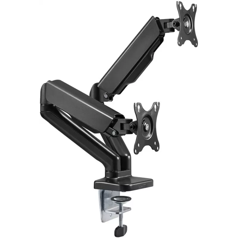 Goobay Desk Mount | Double Monitor Mount with Gas Spring | Swivel, Tilt, Rotation | 17-32 inch | Maximum weight (capacity) 9 kg | Black